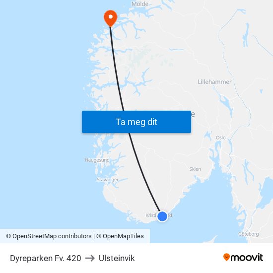Dyreparken Fv. 420 to Ulsteinvik map