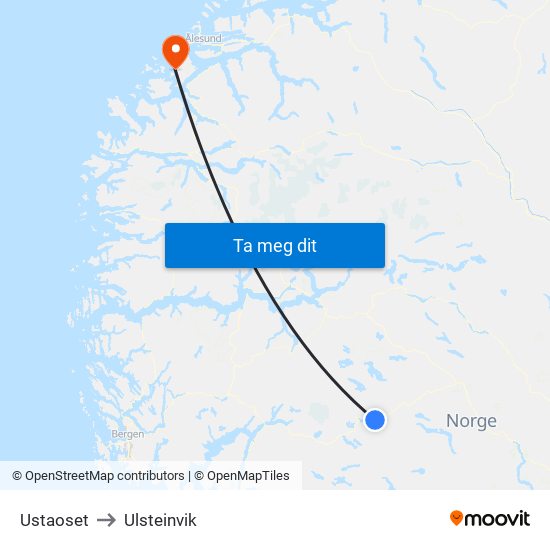 Ustaoset to Ulsteinvik map