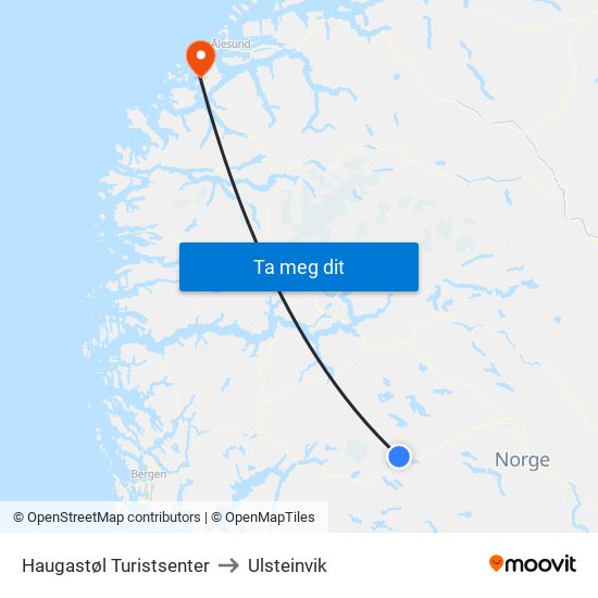 Haugastøl Turistsenter to Ulsteinvik map