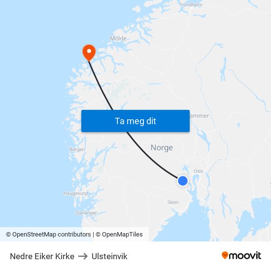 Nedre Eiker Kirke to Ulsteinvik map