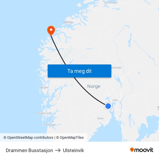 Drammen Busstasjon to Ulsteinvik map