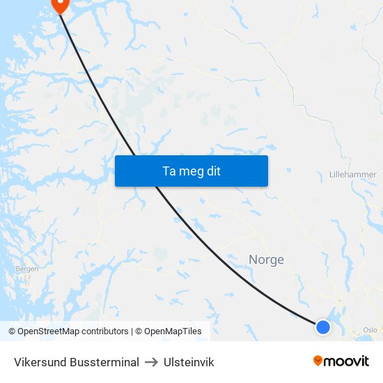 Vikersund Bussterminal to Ulsteinvik map