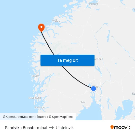 Sandvika Bussterminal to Ulsteinvik map