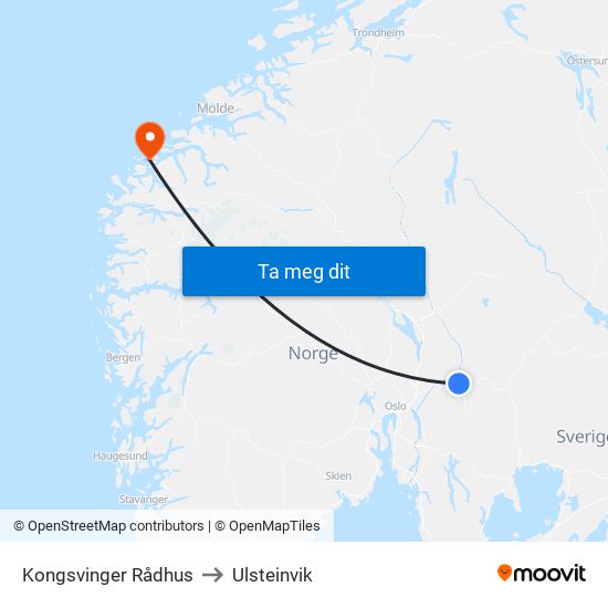 Kongsvinger Rådhus to Ulsteinvik map