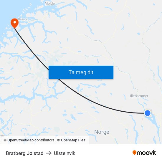 Bratberg Jølstad to Ulsteinvik map