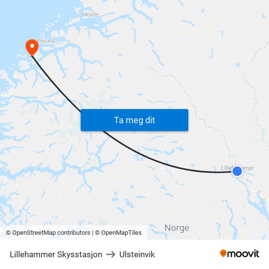 Lillehammer Skysstasjon to Ulsteinvik map