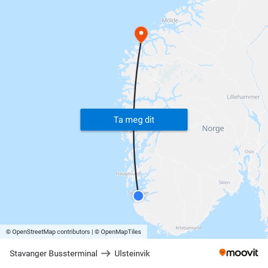 Stavanger Bussterminal to Ulsteinvik map