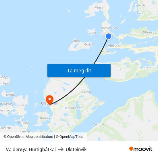Valderøya Hurtigbåtkai to Ulsteinvik map