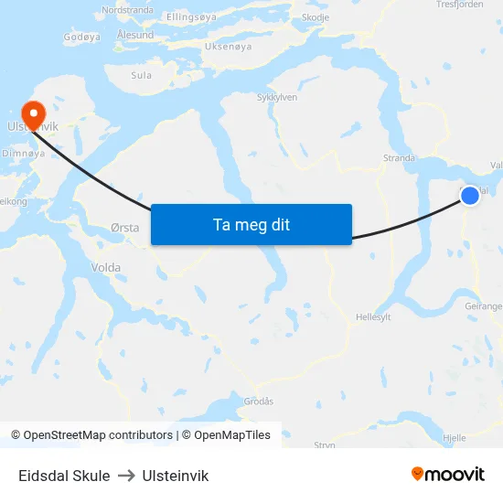 Eidsdal Skule to Ulsteinvik map