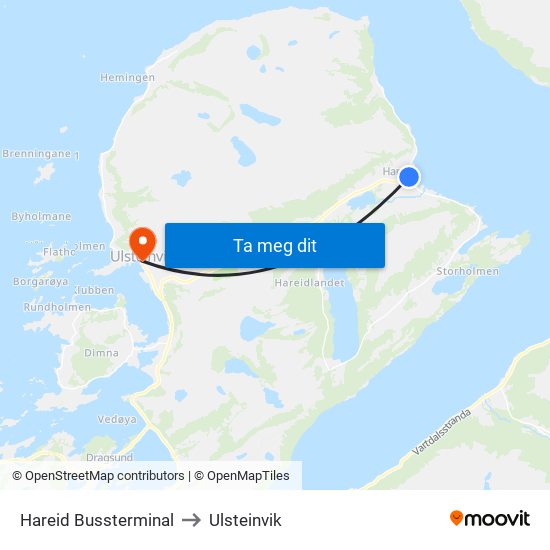 Hareid Bussterminal to Ulsteinvik map