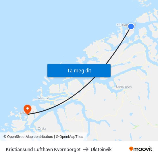 Kristiansund Lufthavn Kvernberget to Ulsteinvik map