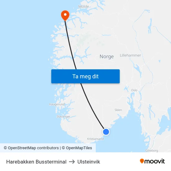 Harebakken Bussterminal to Ulsteinvik map