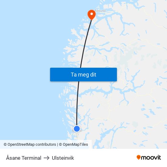 Åsane Terminal to Ulsteinvik map