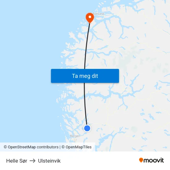 Helle Sør to Ulsteinvik map