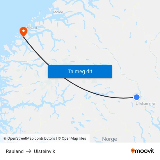 Rauland to Ulsteinvik map