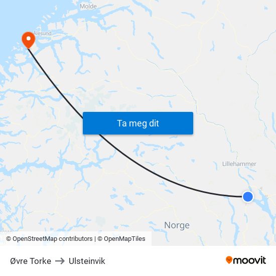 Øvre Torke to Ulsteinvik map