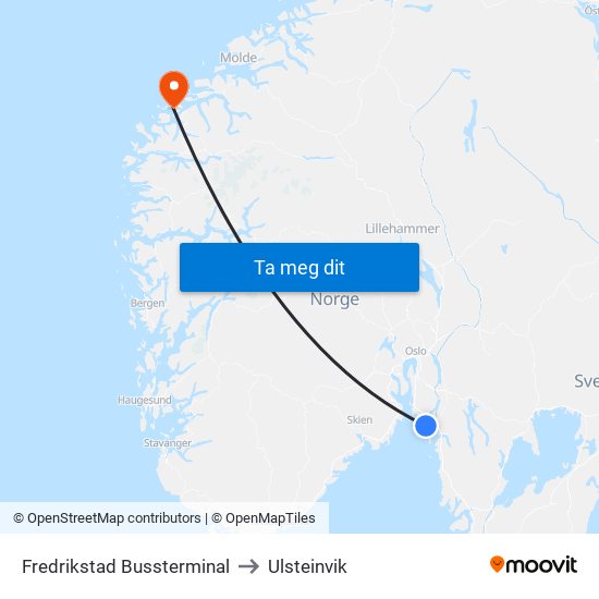 Fredrikstad Bussterminal to Ulsteinvik map