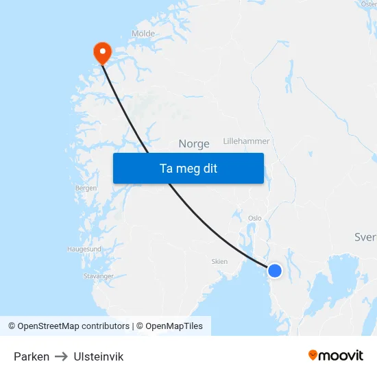Parken to Ulsteinvik map