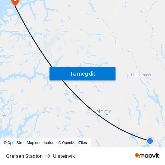 Grefsen Stadion to Ulsteinvik map