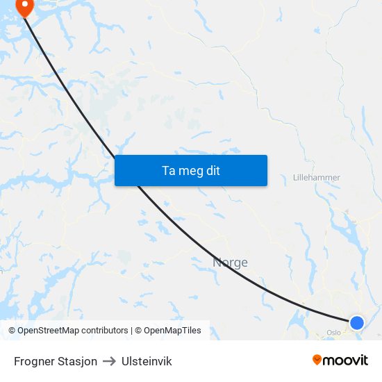 Frogner Stasjon to Ulsteinvik map