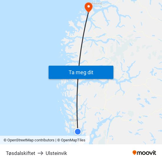 Tøsdalskiftet to Ulsteinvik map