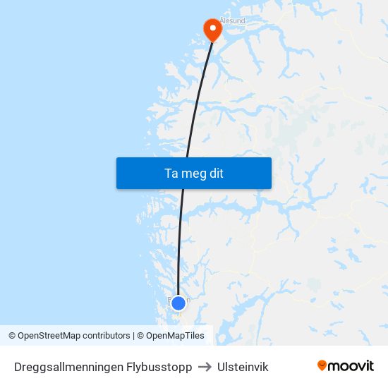 Dreggsallmenningen Flybusstopp to Ulsteinvik map