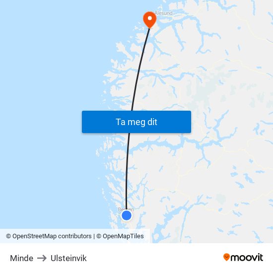 Minde to Ulsteinvik map