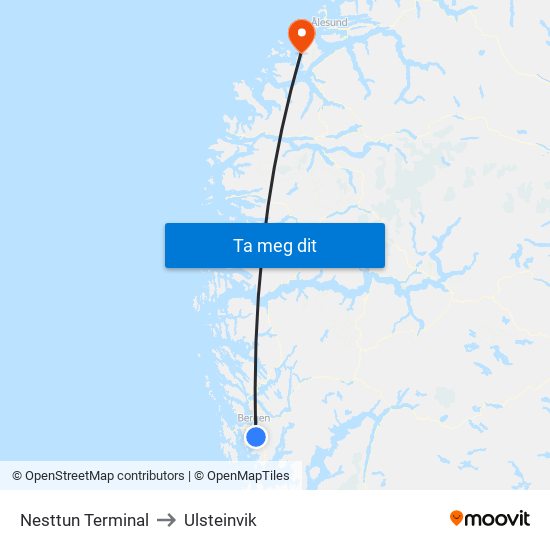 Nesttun Terminal to Ulsteinvik map