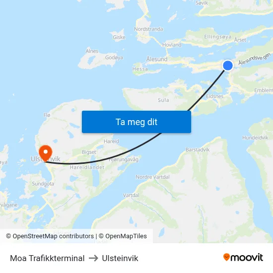 Moa Trafikkterminal to Ulsteinvik map
