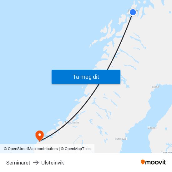 Seminaret to Ulsteinvik map