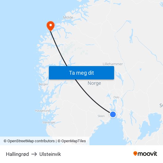 Hallingrød to Ulsteinvik map