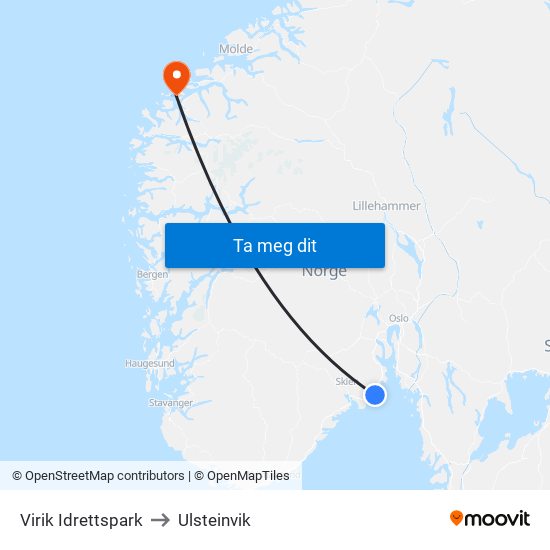 Virik Idrettspark to Ulsteinvik map