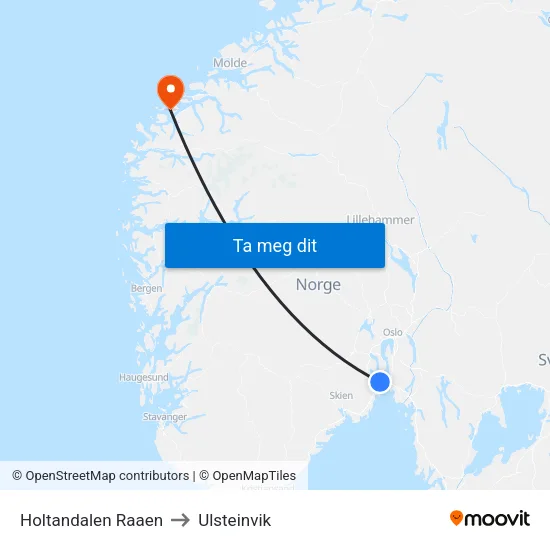 Holtandalen Raaen to Ulsteinvik map