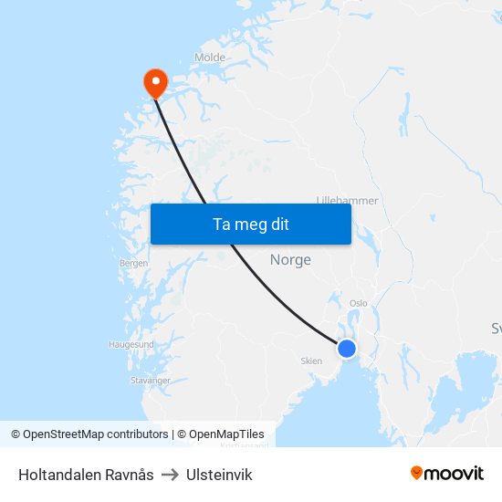 Holtandalen Ravnås to Ulsteinvik map