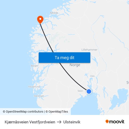 Kjærnåsveien Vestfjordveien to Ulsteinvik map