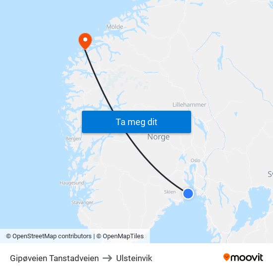 Gipøveien Tanstadveien to Ulsteinvik map