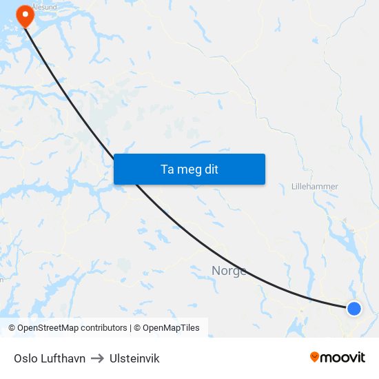 Oslo Lufthavn to Ulsteinvik map