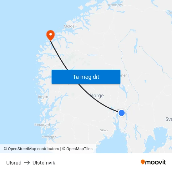 Ulsrud to Ulsteinvik map
