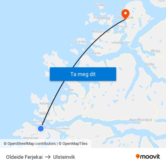 Oldeide Ferjekai to Ulsteinvik map