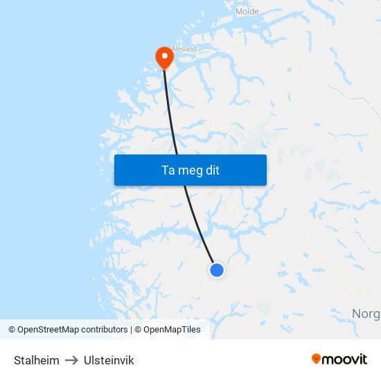 Stalheim to Ulsteinvik map