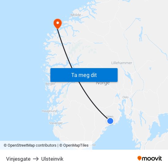 Vinjesgate to Ulsteinvik map