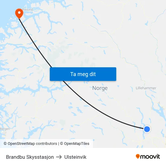Brandbu Skysstasjon to Ulsteinvik map