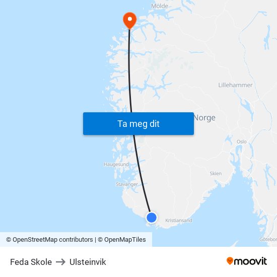 Feda Skole to Ulsteinvik map