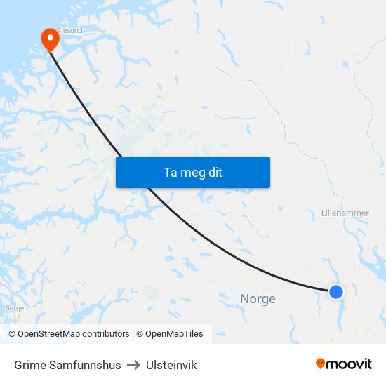 Grime Samfunnshus to Ulsteinvik map