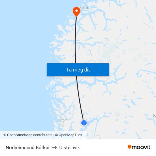Norheimsund Båtkai to Ulsteinvik map