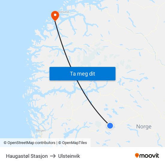 Haugastøl Stasjon to Ulsteinvik map