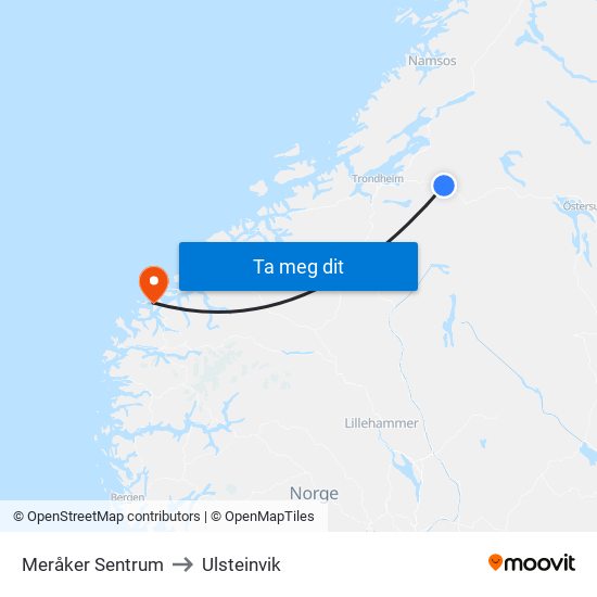 Meråker Sentrum to Ulsteinvik map