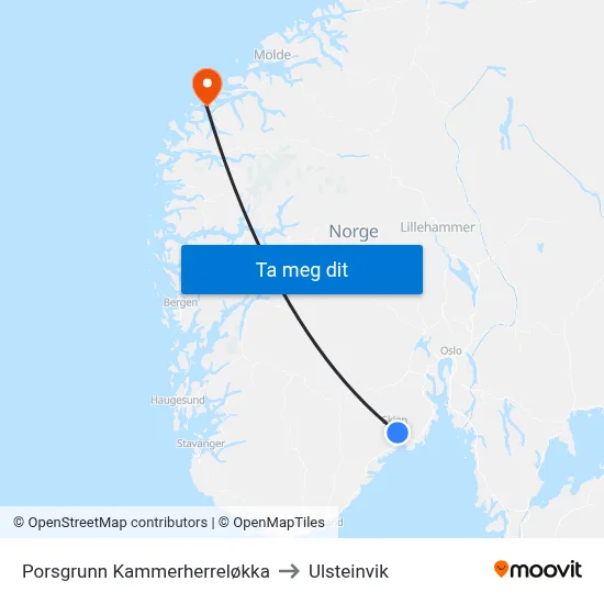Porsgrunn Kammerherreløkka to Ulsteinvik map