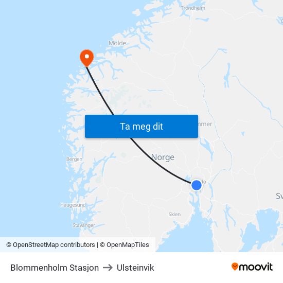 Blommenholm Stasjon to Ulsteinvik map