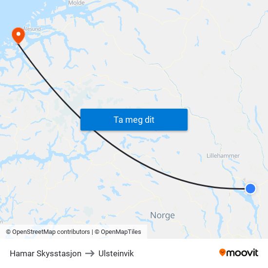 Hamar Skysstasjon to Ulsteinvik map